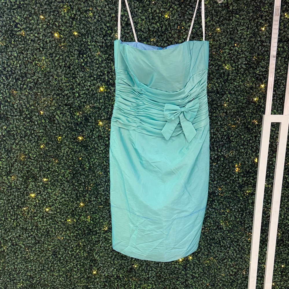 Sleeveless Turquoise Bow Ruched Sheath Dress